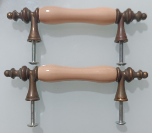 Pair vtg brass porcelain - of,